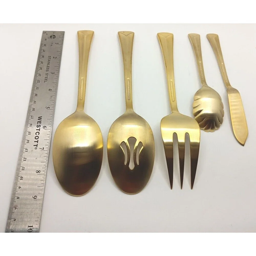 Reed & Barton Baquette Matte Gold 5 Piece Server Set 18/10 Stainless Flatware
